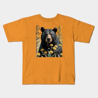 A Black Colored Bear Surrounded By Yucca flower New Mexico State 3 Kids T-Shirt